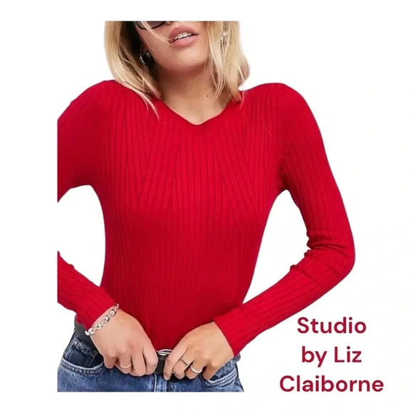 Studio by Liz Claiborne pullover red‎ long sleeve top. Size M - Picture 1 of 12
